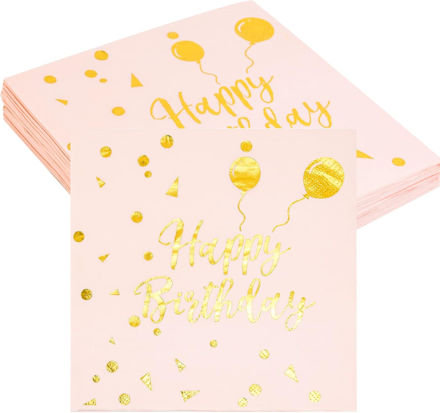 Karjiaja 40Pcs Happy Birthday Napkins Rose Gold Party Paper Disposable Pink Cocktail Foil Dot Serviettes 33X33cm