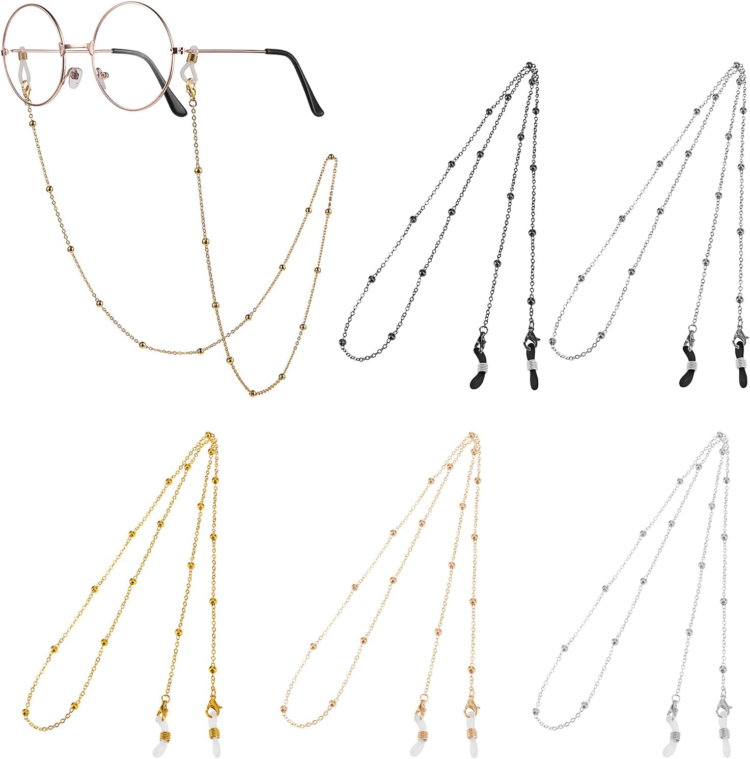 5Pcs Eyeglass Holders Around Neck Eyeglass Chain for Women Stylish Beaded Glasses Lanyard for Girls Kids Men Glasses Neck Strap Vintage Reading Glasses Chain with Eyeglass Loop