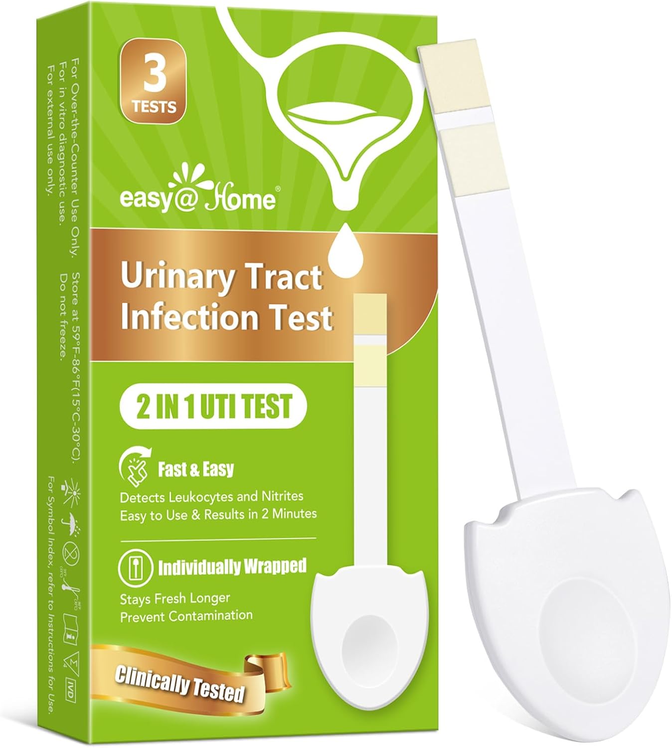 Easy@Home UTI Test Strips - Urinary Tract Infection Test Kit for Women Detect Leukocytes and Nitrites Over The Counter (OTC) USE (3 Pack) UTI-EZU-102:3