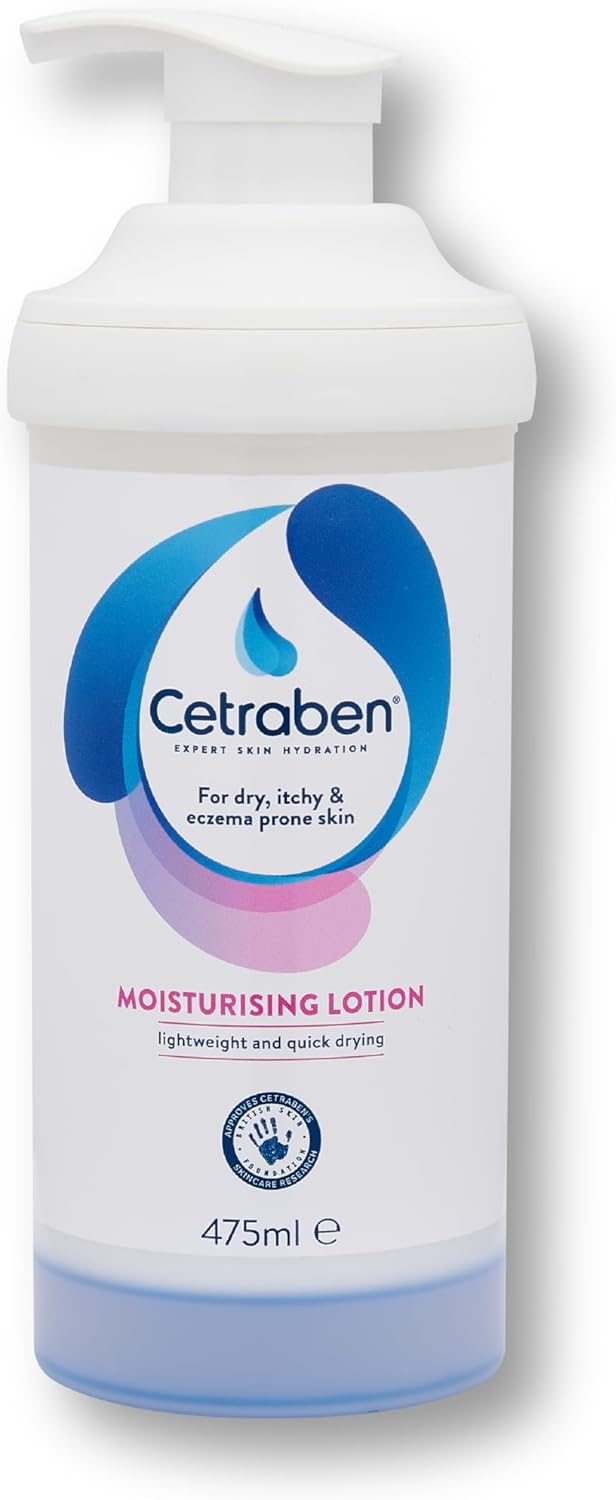 Cetraben Moisturising Lotion, Dry, Sensitive & Eczema-Prone Skin, Lightweight & Quick Drying, Soothes & Protects Skin, Daily Moisturiser Suitable for Adults & Children, Fragrance Free, 1 x 475ml