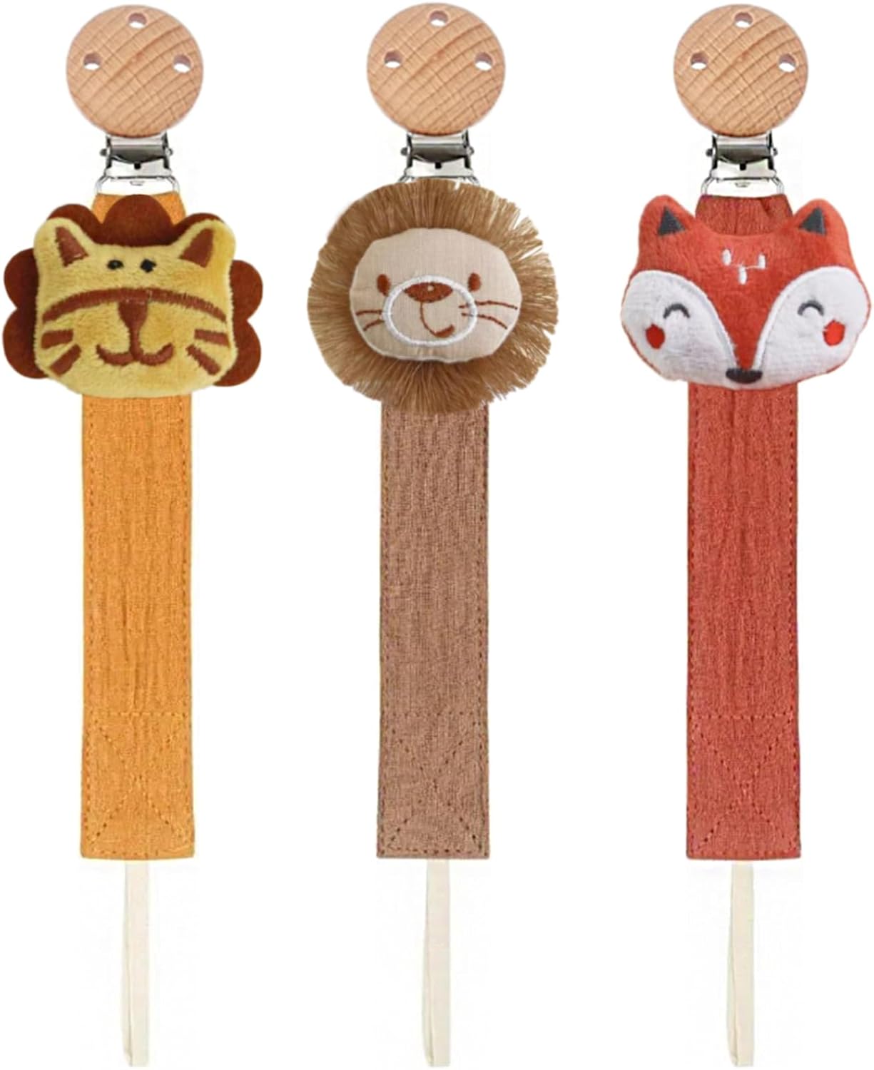 Veroa 3 Pcs 100% Cotton Dummy Clips Cute Animal Shapes Personalised Dummy Clip,Handmade Pacifier Clips Unisex for Boys and Girls