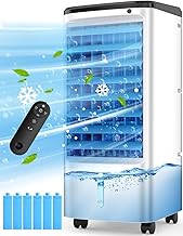 Evaporative Air Cooler, Swamp Cooler Air Conditioner w/ 12H Timer for Auto-off, 6 Upgraded Ice Packs, 3-Speed Windowless Air Conditioner, Smart Remote, Dual Tank Portable Air Cooler for Room