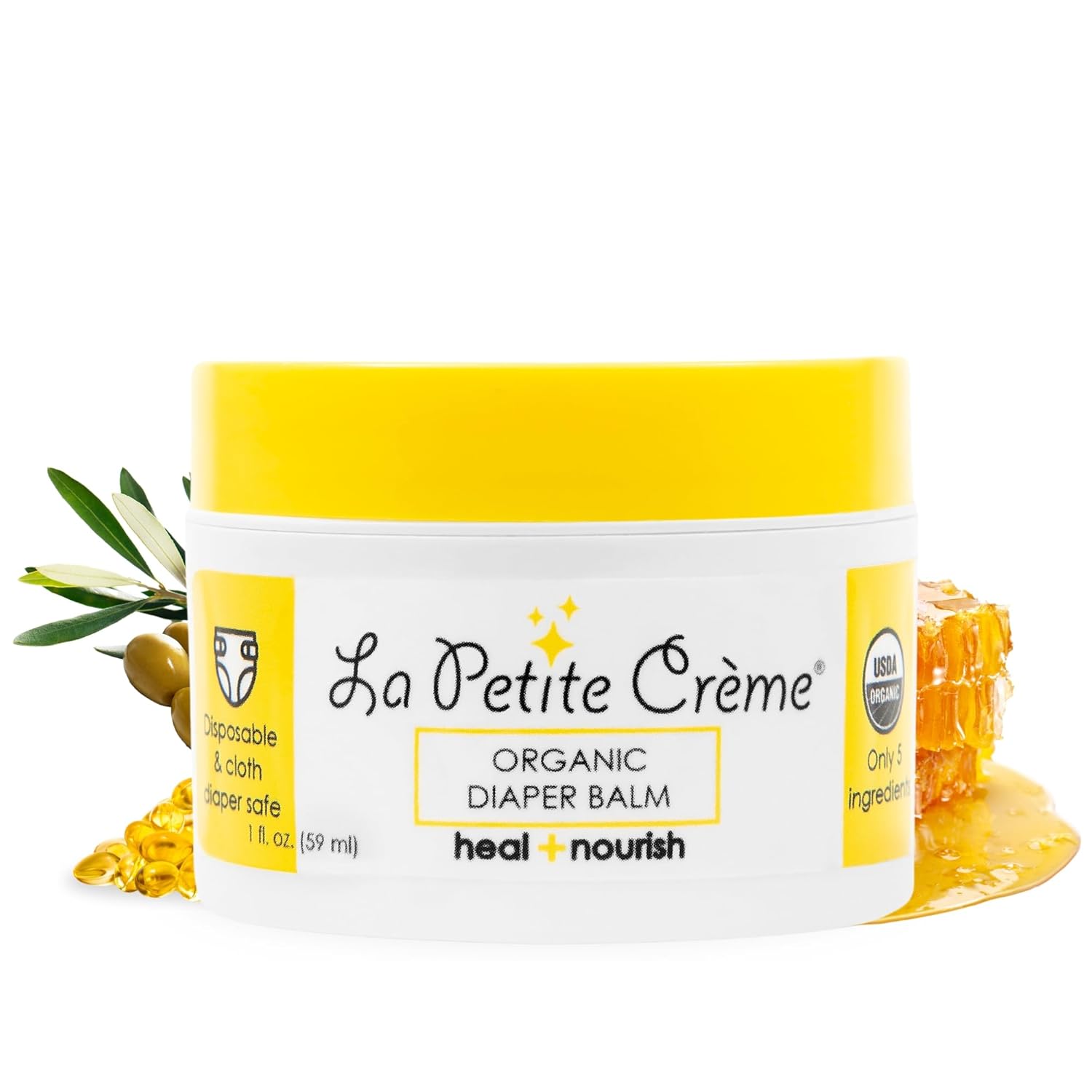French Organic Diaper Balm (1 oz) - Healing & Nourishing Diaper Cream - Gentle & Safe Liniment Baby Lotion - USDA Certified Organic - Baby Essentials for Newborn