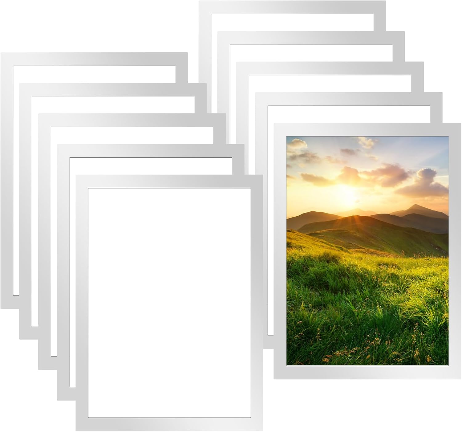 10pcs A4 Frame, A4 Poster Frame Magnetic Photo Frames with Adhesive Backing, (210 X 297mm) A4 Frame Self Adhesive Picture Frames for Paintings Photos Notices Certificate Poster-Silver