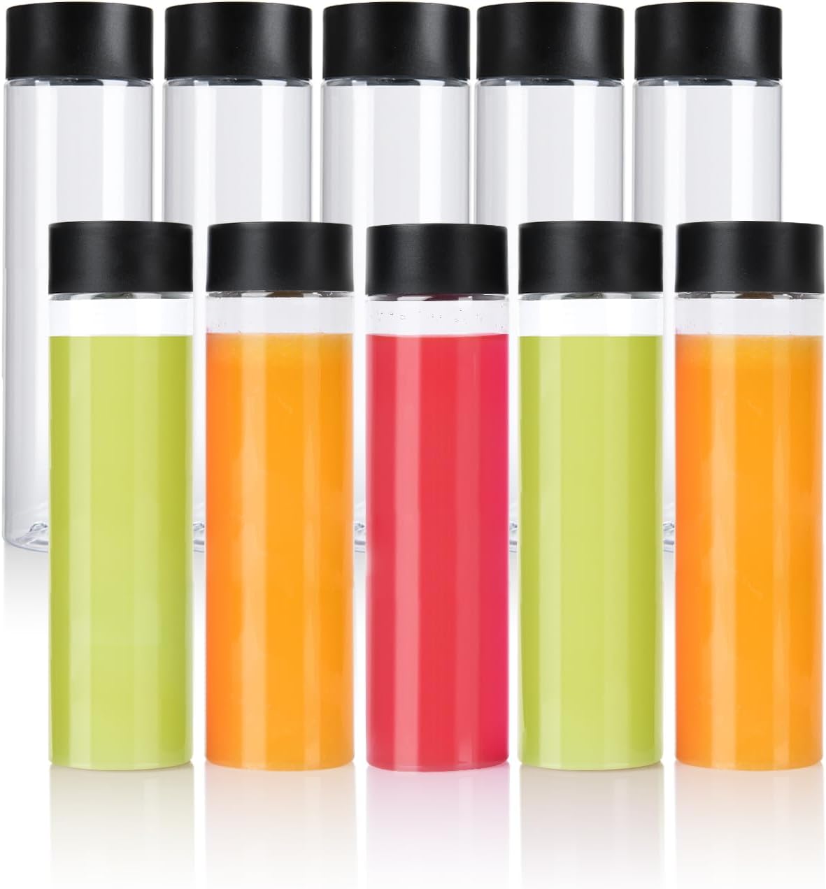 YBCPACK 10 Pack 16 OZ (500 ml) Clear PET Plastic Juice Bottles with Black Lids - Empty Plastic Smoothie Bottles Ideal for Juice, Milk, Homemade Beverages