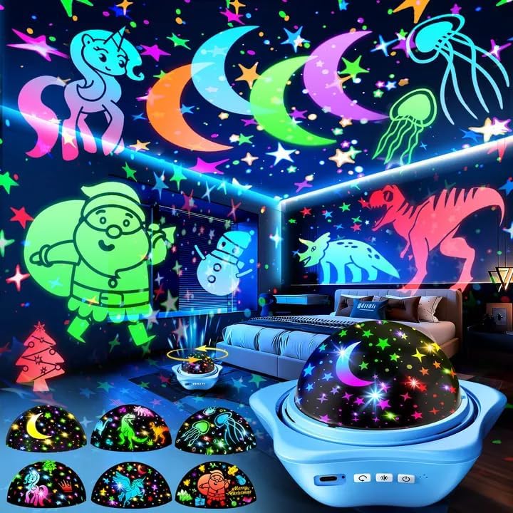 One Fire Night Light Kids Toys, 6 Films+78 Projection Options Star Projector for Bedroom, Rechargeable Night Light Projector,360°Rotating Sensory Lights for Bedroom,Baby Sensory Toys for Babies Gifts