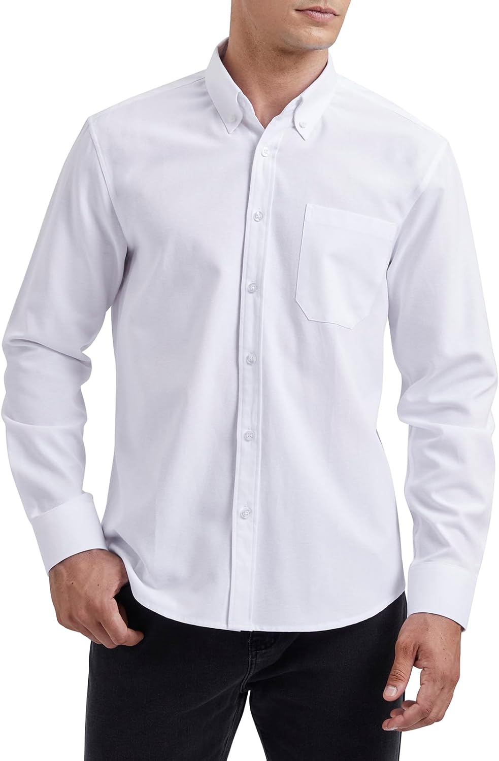 HISDERN Men's Oxford Shirts Casual Long Sleeve Shirt for Men Plain Smart Button Down Shirt with Pocket Regular Fit