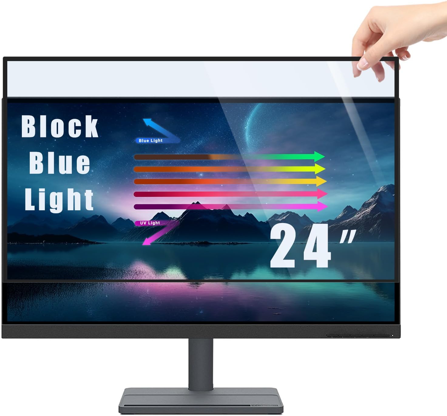 PYS 24 Inch Blue Light Blocking Screen Protector for Computer Monitor Removable 16:9 Aspect Ratio 24" Anti Blue Light Anti Glare Filter Easy on/off for Eye Protection