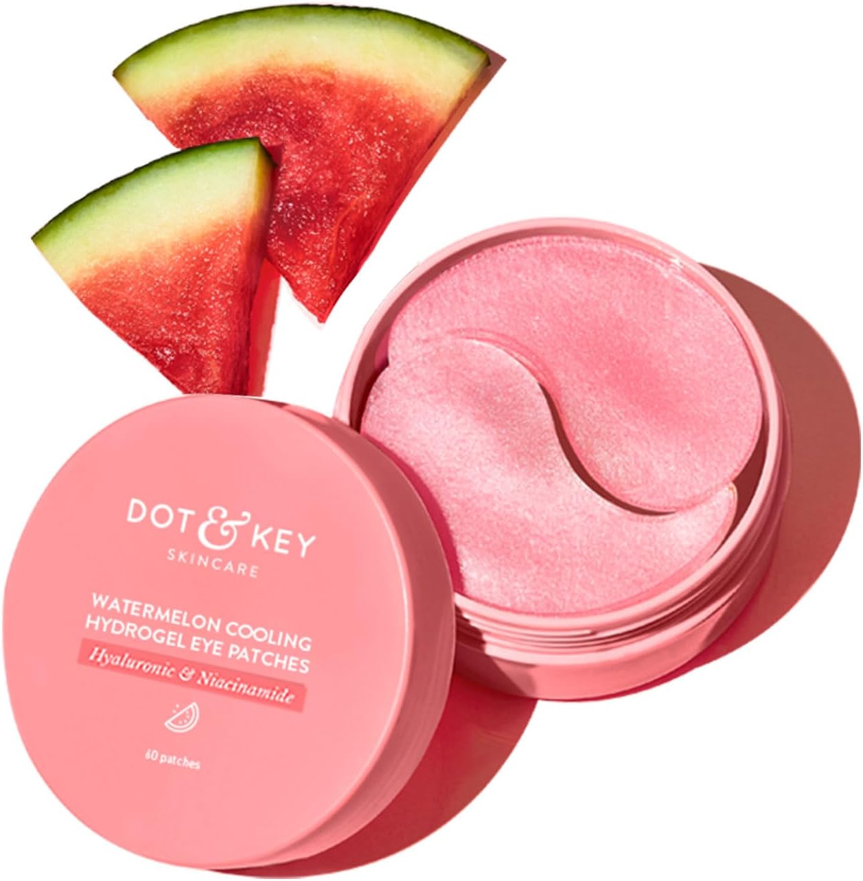 Dot & Key Watermelon Cooling Hydrogel Eye Patches | With Hyaluronic & Niacinamide | Under Eye Patches For Dark Circles & Puffiness Reduction | Instantly Hydrates, Cools & De-Puffs | 60 Patches, Pink