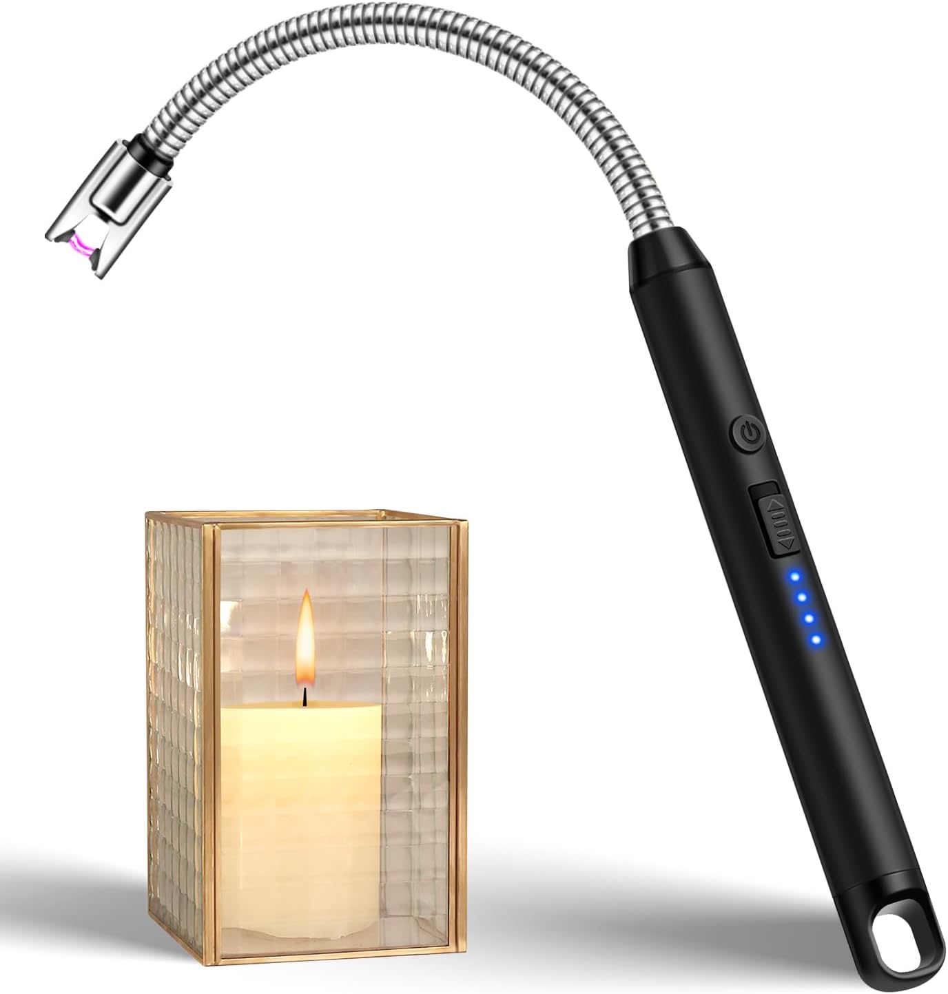 Electric Candle Lighter Long Reach Rechargeable USB C Lighters Electronic Arc Plasma Lighter with Long Flexible Neck for Candles, BBQ, Camping, Grill (Black)