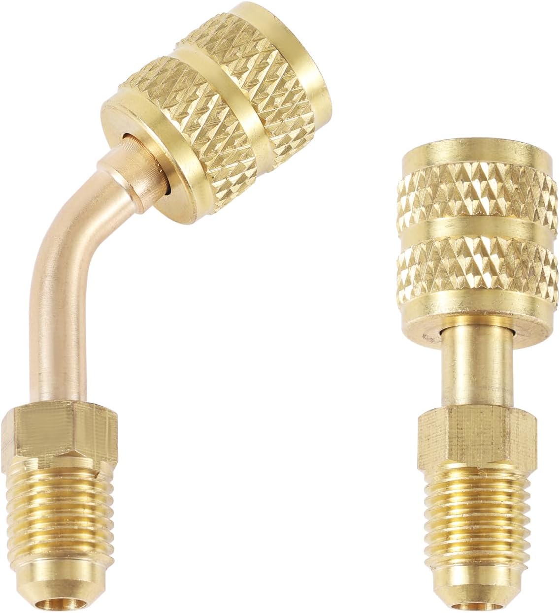 Gosknor 2pcs R410a Adapter for Mini Split System, Straight and 45° Angled Adapter, 5/16" SAE Female to 1/4" SAE Male Flare Charging Vacuum Port Adapters for HVAC Air Conditioner Refrigeration