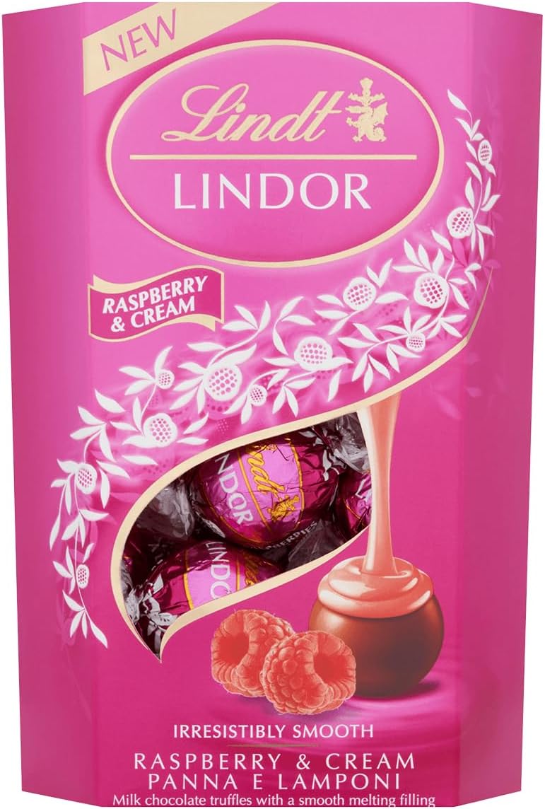 Lindt Lindor Raspberry and Cream Chocolate Truffles Box 200g - Limited Edition Christmas 2023
