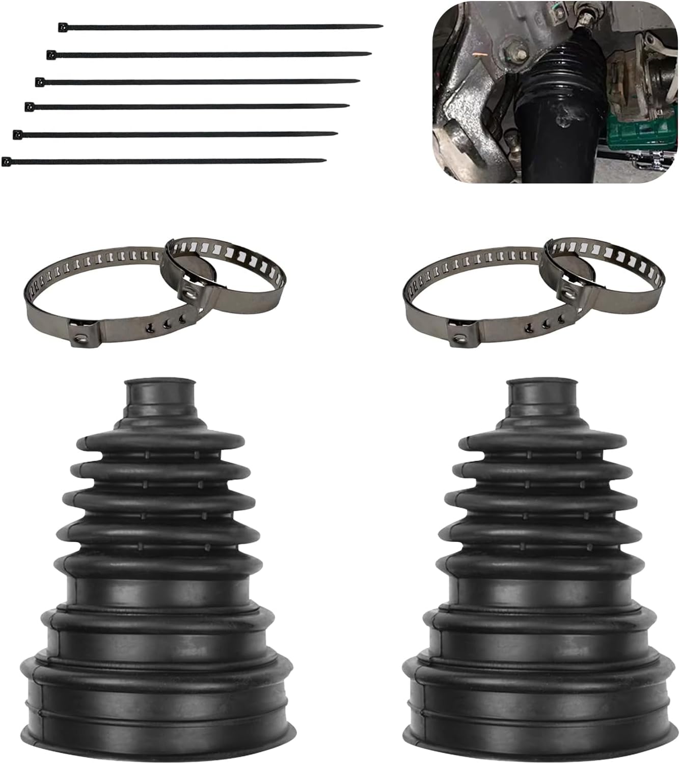 2 PCS CV Axle Boot, Cuttable Protective Cover with Clamps and Cable Ties, Portable Rubber Waterproof Seals for 19 mm-24 mm Axle Diameters, for Most FW and AED Vehicles (Black)