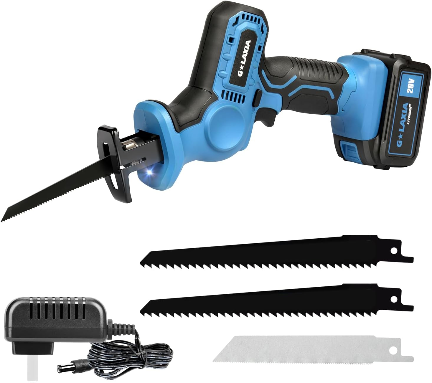 Reciprocating Saw, 20V Cordless Reciprocating Saw with 4.0Ah Battery, Tool-Free Blade Change, 3Pcs Blades for Wood, Soft Metal, PVC Pipe Cutting