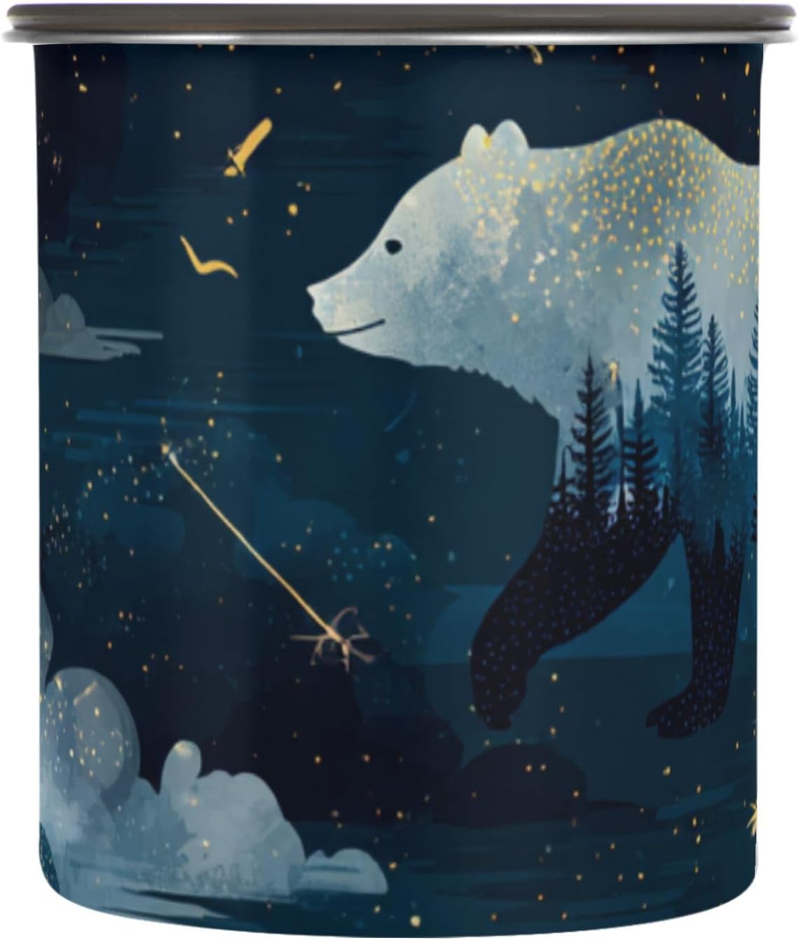 Forest Starry Sky Bears Blue Food Storage Containers with Lids 17oz Stainless Steel Canisters Sets Airtight Dog Treat Jar for Pet Snack Flour Cereal Coffee