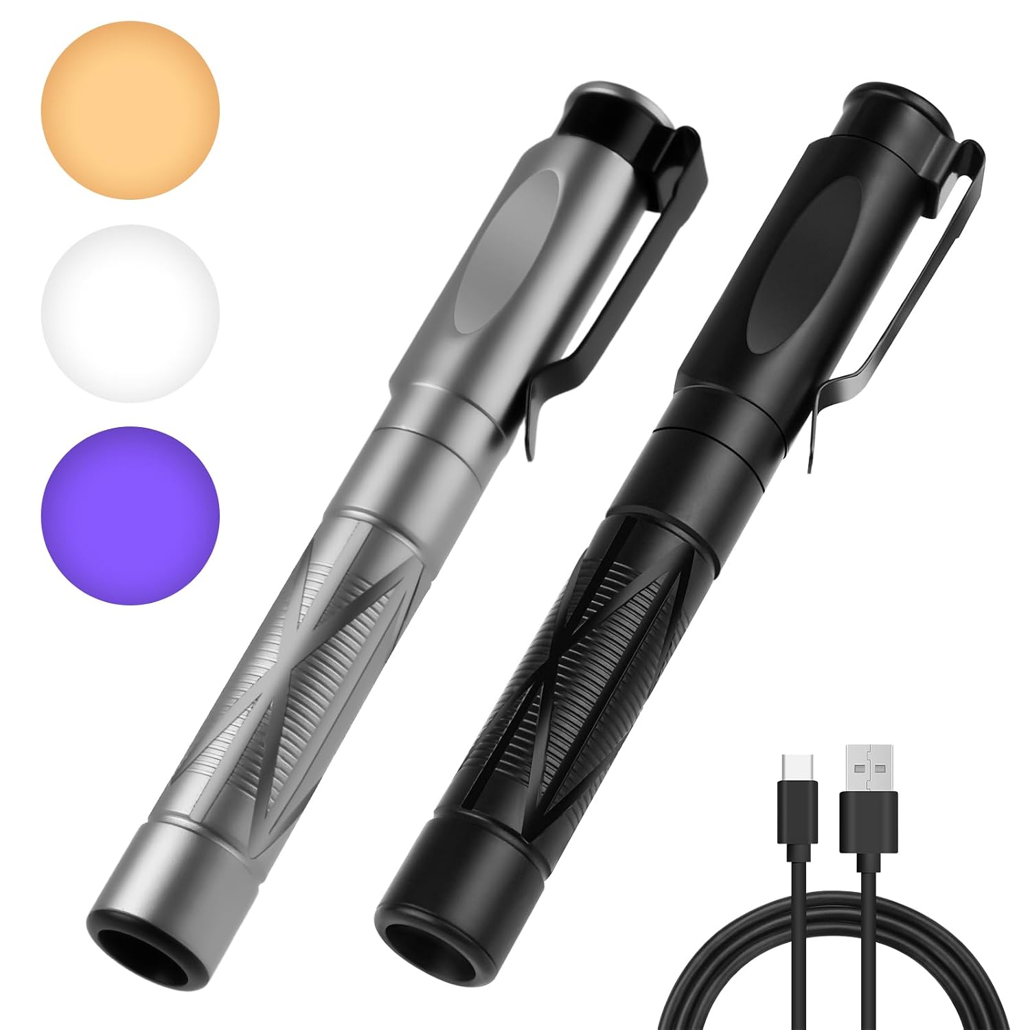 Flintronic 2PCS Diagnostic Medical Penlight, Rechargeable LED Pen Torch with 3 Light Modes, Pen Torches with Pupil Gauge & Clip, First Aid Doctor Nurses Medical Pen Light Medical Equipment, Black+Gray