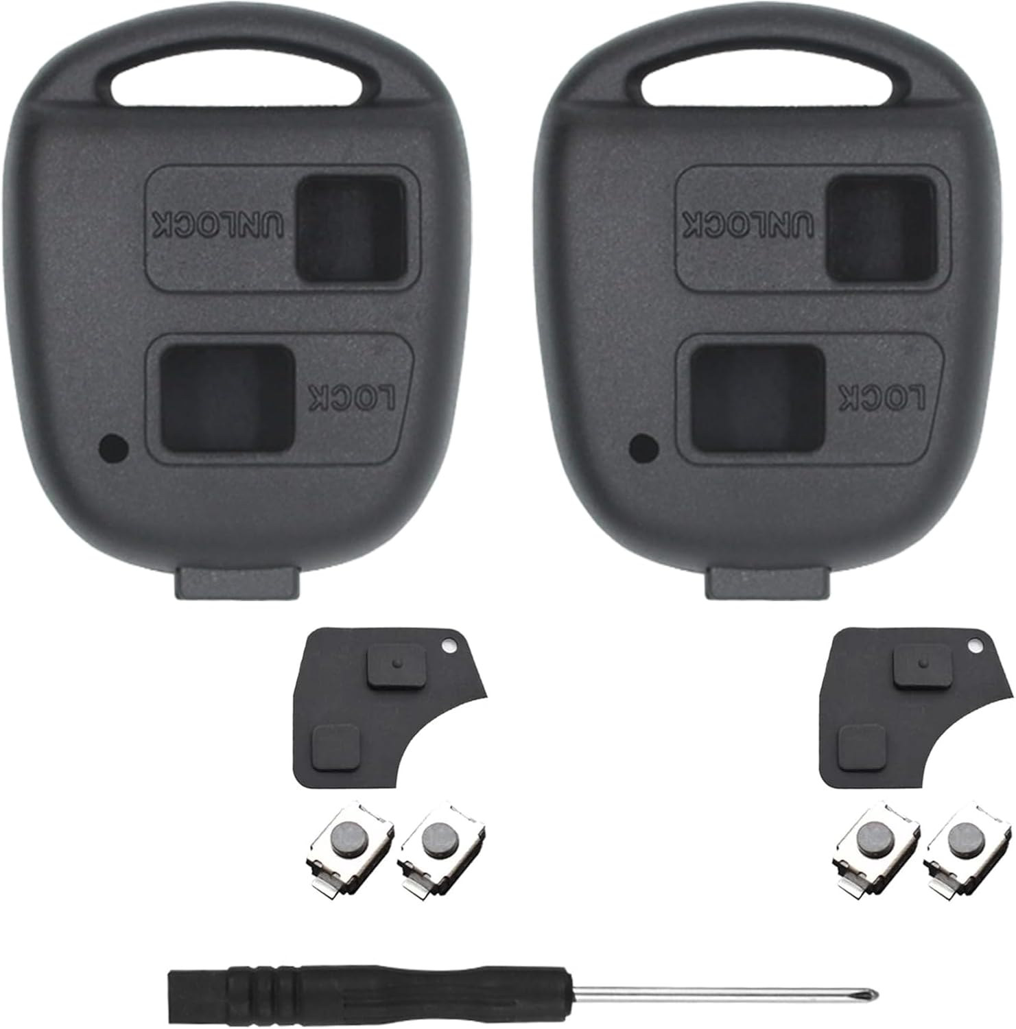 HTTYHT 2 Pack Car Key Fob Case Replacement Compatible with Toyota Yaris Corolla Avensis RAV4 Celica Camry Echo Prado 2 Button Car Remote Control Key Fob Cover Shell Repair Kit with Rubber Pad
