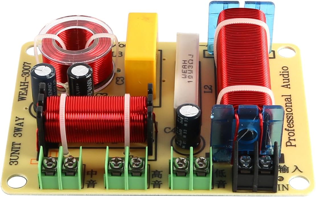 Laroal 3 Way Speaker Frequency Divider 350W HiFi Crossover Frequency Distributor for DIY Home Speaker Modification(Yellow and White Random)