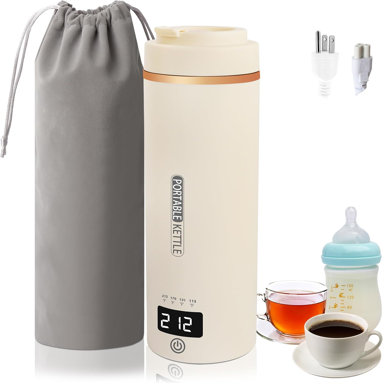 Electric Kettle For Travel Portable Small Kettle 0.5L(17 OZ), Fast Boiling Mini Water Kettle 316 Stainless Steel For Tea/Coffee, Hot Water Boiler with 4 Temperature,Auto Shut-Off,110V-220V (Beige)