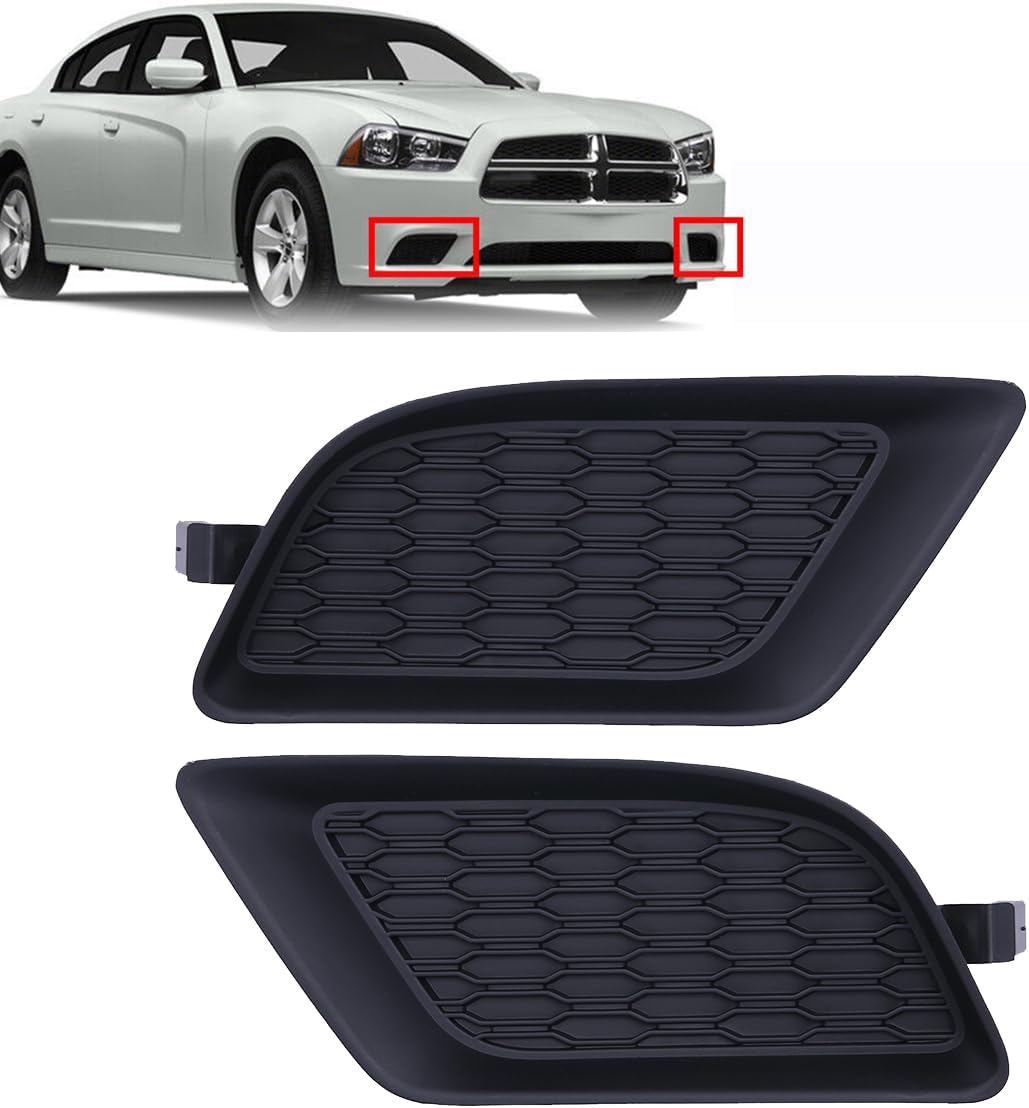 KARPAL Fog Light Cover Pair Fog Lamp Hole Plug Insert Driver and Passenger Side Pair/Set Compatible with 2011-2014 Dodge Charger Replacement for 68092570AA 68092571AA CH1039131 CH1038131