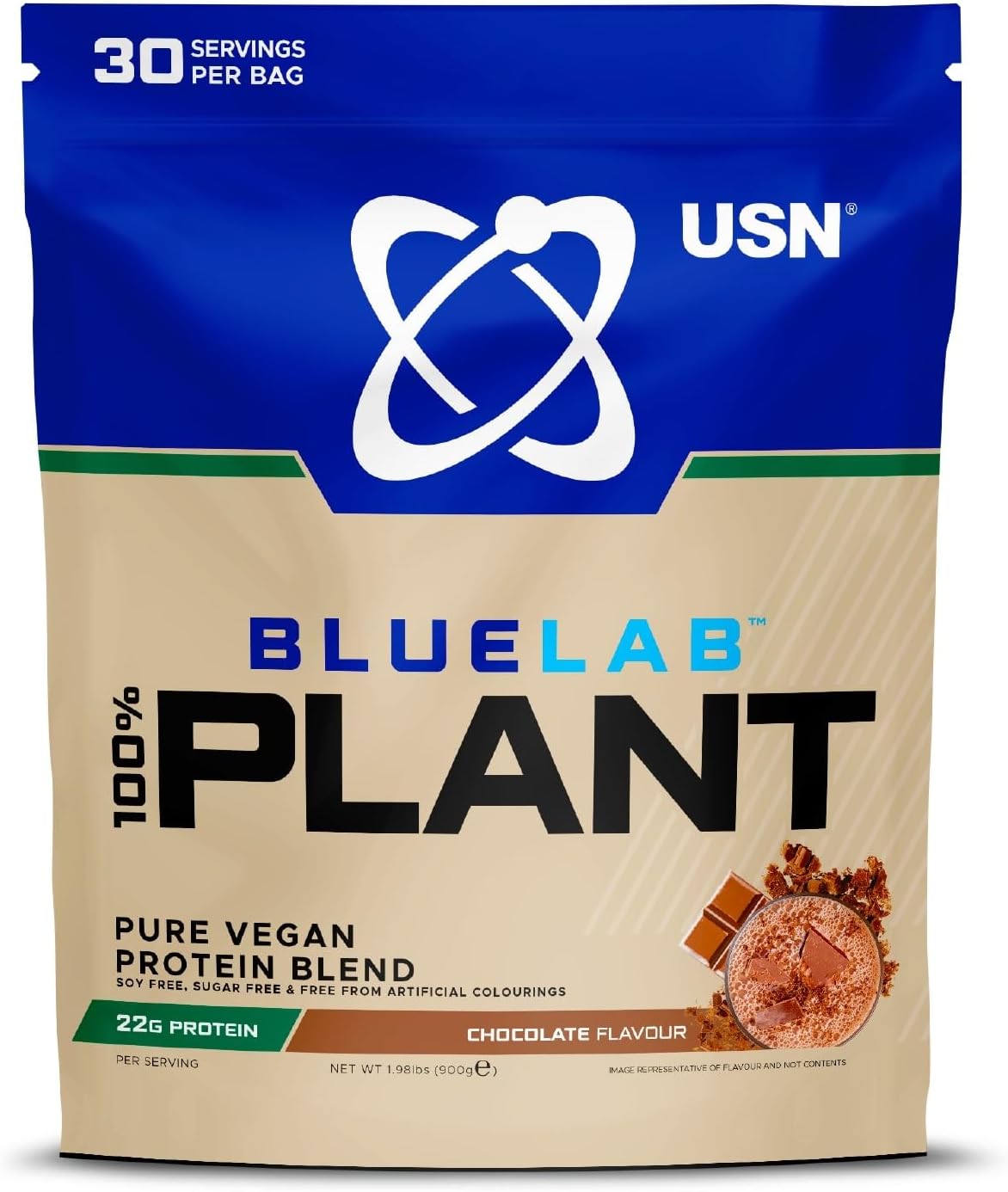 USN 100% Plant Protein Chocolate, Vegan Protein Powder (900g) A Sugar Free, Plant Based Protein Blend With No Soy and No Artificial Flavours