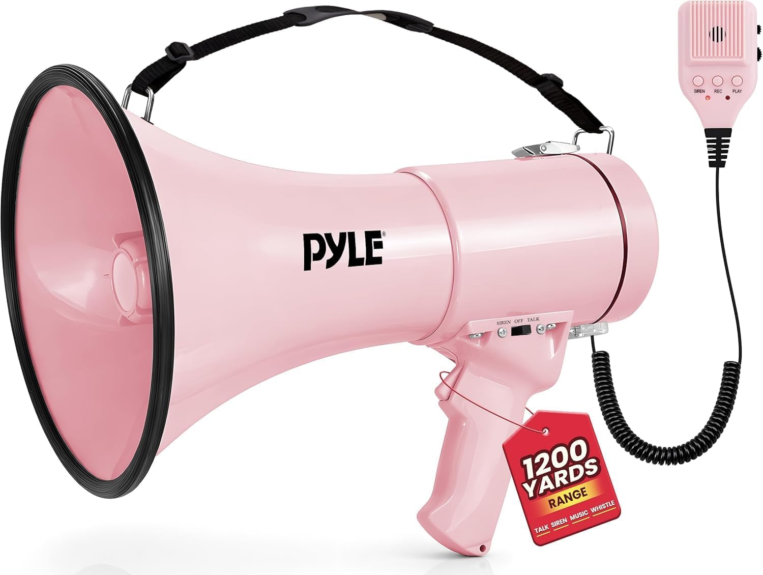 Pyle Megaphone Speaker with Siren, Bullhorn 50W w/Loud Speaker, For Music, Whistle and Record Cheer Megaphones, For Soccer Coach and Football Game Day Essentials