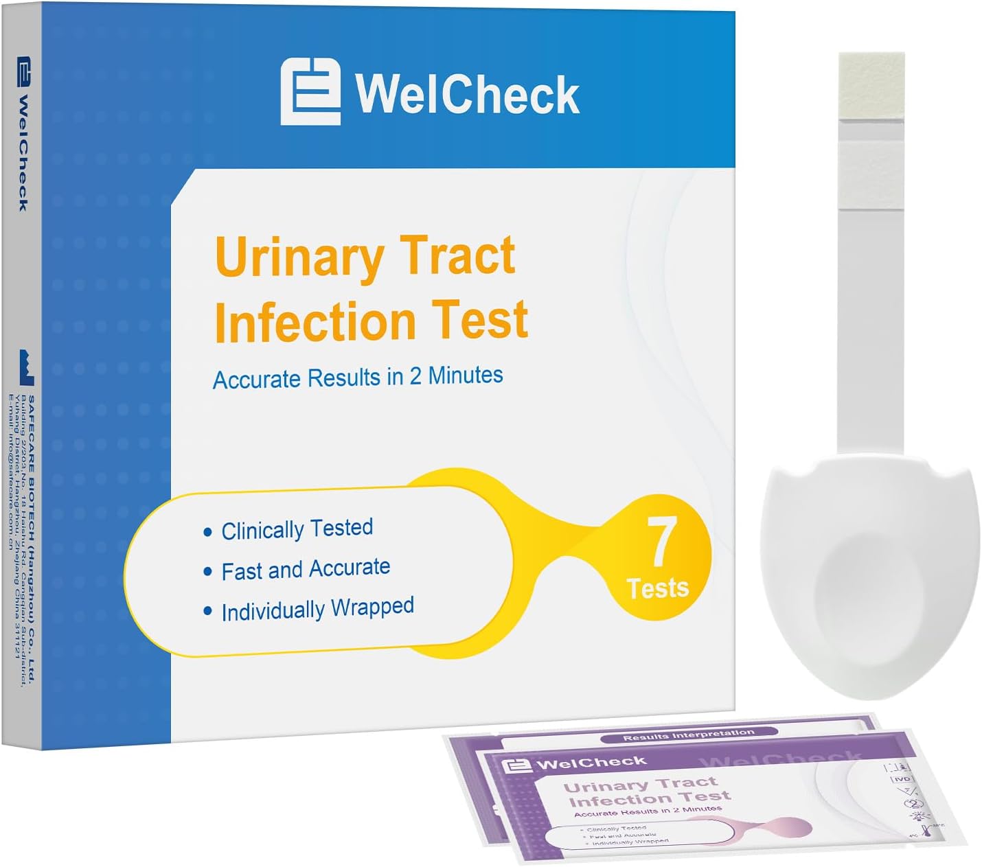 UTI Test Strips, Urinary Tract Infection Test for Home Use, Quick Accurate Results in 2 Min, Detects Leukocytes & Nitrite, Individually Packaged, 7 Pack