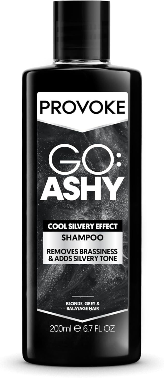 PROVOKE Go Ashy Shampoo 200ml, Remove Brassiness & Adds Silvery Tone to Hair, Formulated with Triple Toning Technology, Turn Warm & Brassy Hair to Cool & Ashy