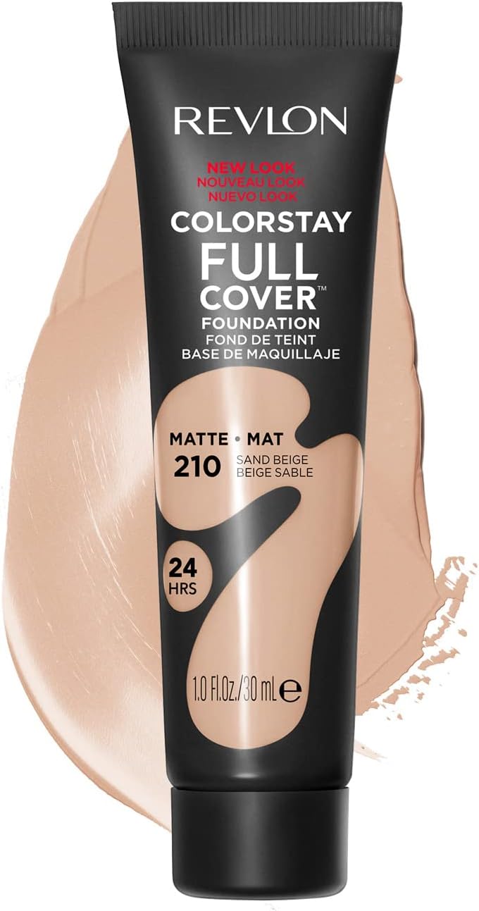 Revlon ColorStay Full Cover Longwear Matte Foundation, Heat & Sweat Resistant Lightweight Face Makeup, Sand Beige (210), 30ml