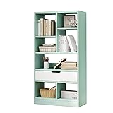 IOTXY Wooden Open Shelf Bookcase - 51 Inches Height Freestanding Display Storage Cabinet Organizer with 7 Cubes and a Drawer, Floor Standing Bookshelf in Tiffany-Green