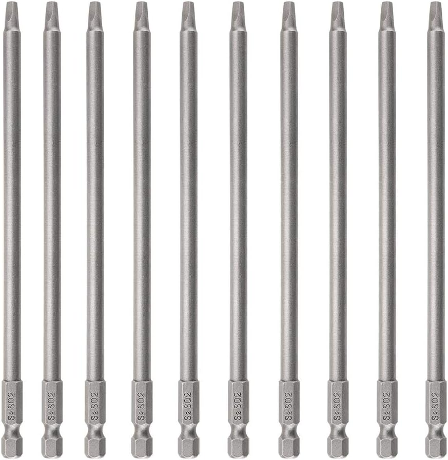 Rocaris 10pcs 1/4 Inch Hex Shank Long Magnetic Square Head Screwdriver Bits Set Power Tools SQ2 For Poket Hole Jig- 6 inch Length