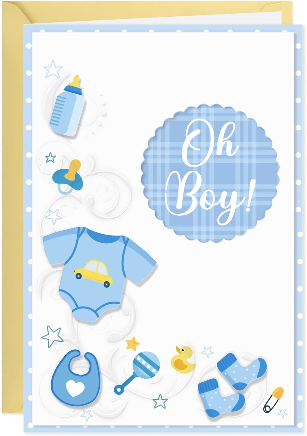 D24TIME 3D New Baby Boy Card - Blue Baby Shower Card for Boy Welcome Newborns Congratulations Birth Announcement with Envelope and Sticker 5.5 * 8in