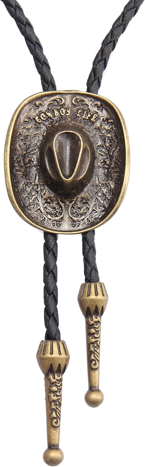 Jeilwiy Bolo Tie for Men Western Cowboy Tie Necklace Gold Bolo Tie Leather Necktie Halloween Tie Accessories for Women