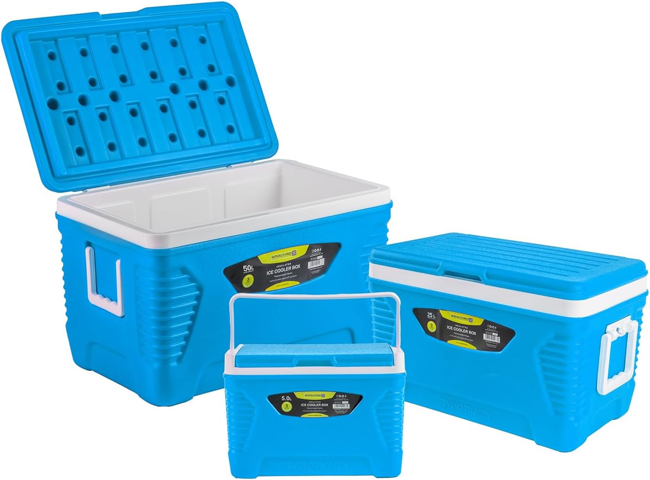 ROYALFORD Ice Cooler Box Camping Picnic Insulated Food Container-Ice Box Lock Lid with Carry Handle, Leakproof Design Travel Insulated Hot Box/Cold Freezer Box