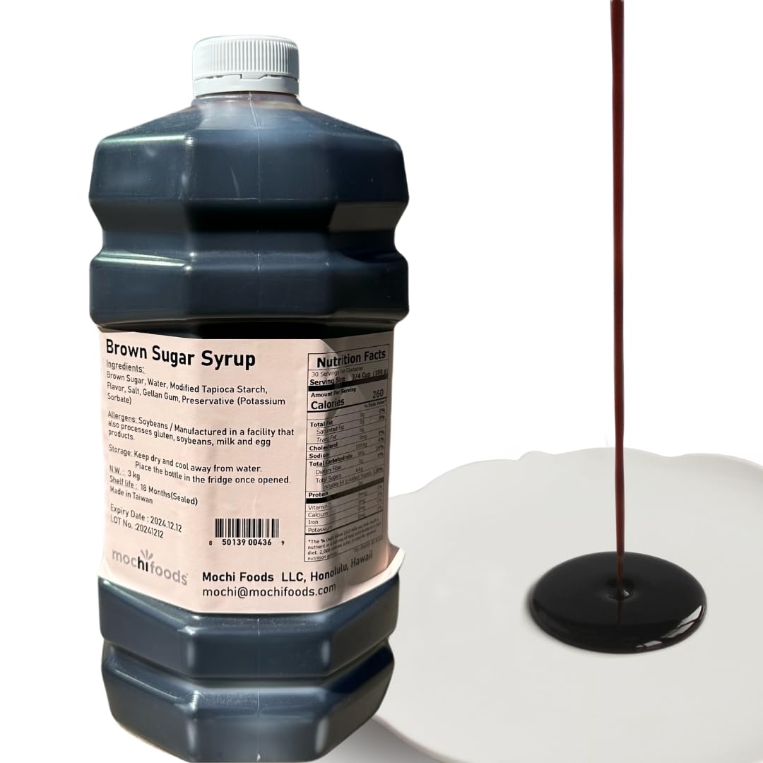 Mochi Foods Brown Sugar Syrup, 3kg Bottle, perfect for dessert and boba tea, Original Brown Sugar Syrup