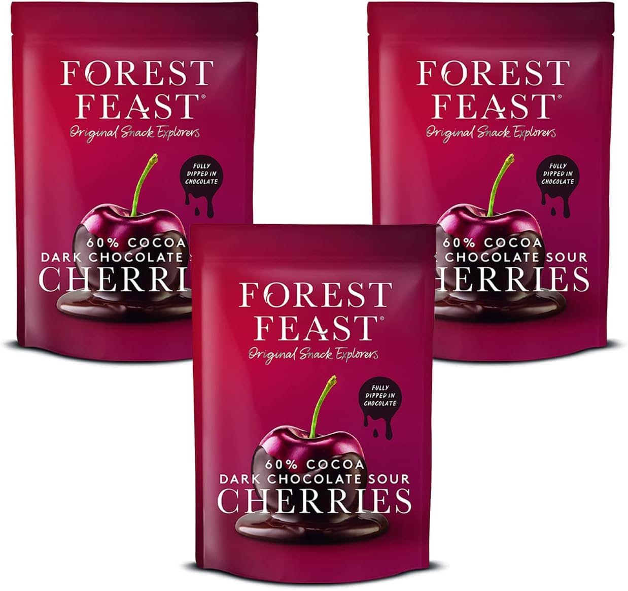Forest Feast - 60% Cocoa Dark Chocolate Sour Cherries 120g – Vegan & Gluten Free (Pack of 3)