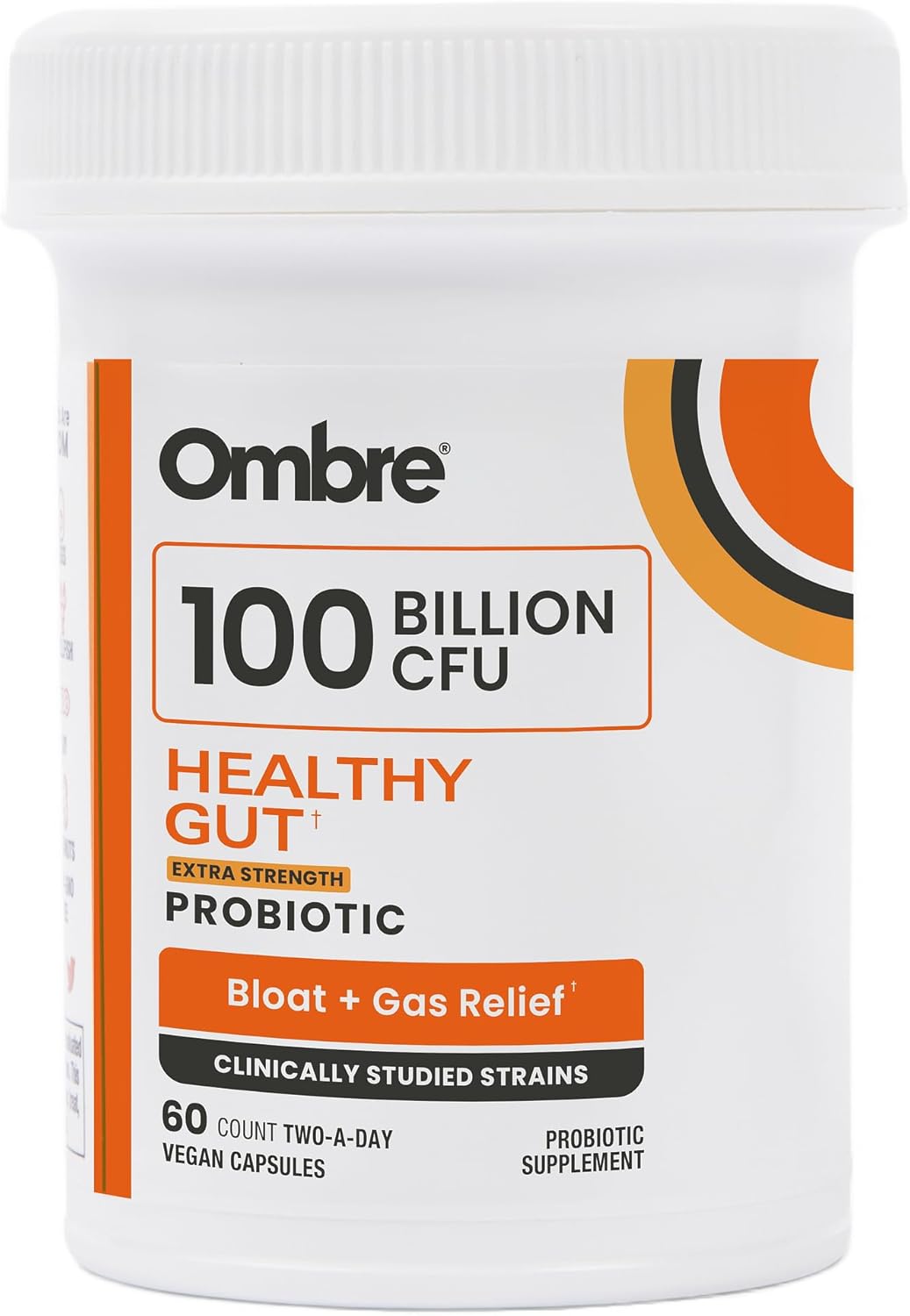 Ombre Healthy Gut Probiotics for Digestive Health 100 Billion CFU - Prebiotics and Probiotics for Women & Men with Lactobacillus Acidophilus & Digestive Enzymes, Gut Health Support, Vegan, 30 Servings