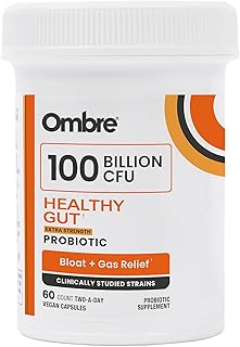Ombre Healthy Gut Probiotics for Digestive Health 100 Billion CFU - Prebiotics and Probiotics for Women & Men with Lactobacillus Acidophilus & Digestive Enzymes, Gut Health Support, Vegan, 30 Servings