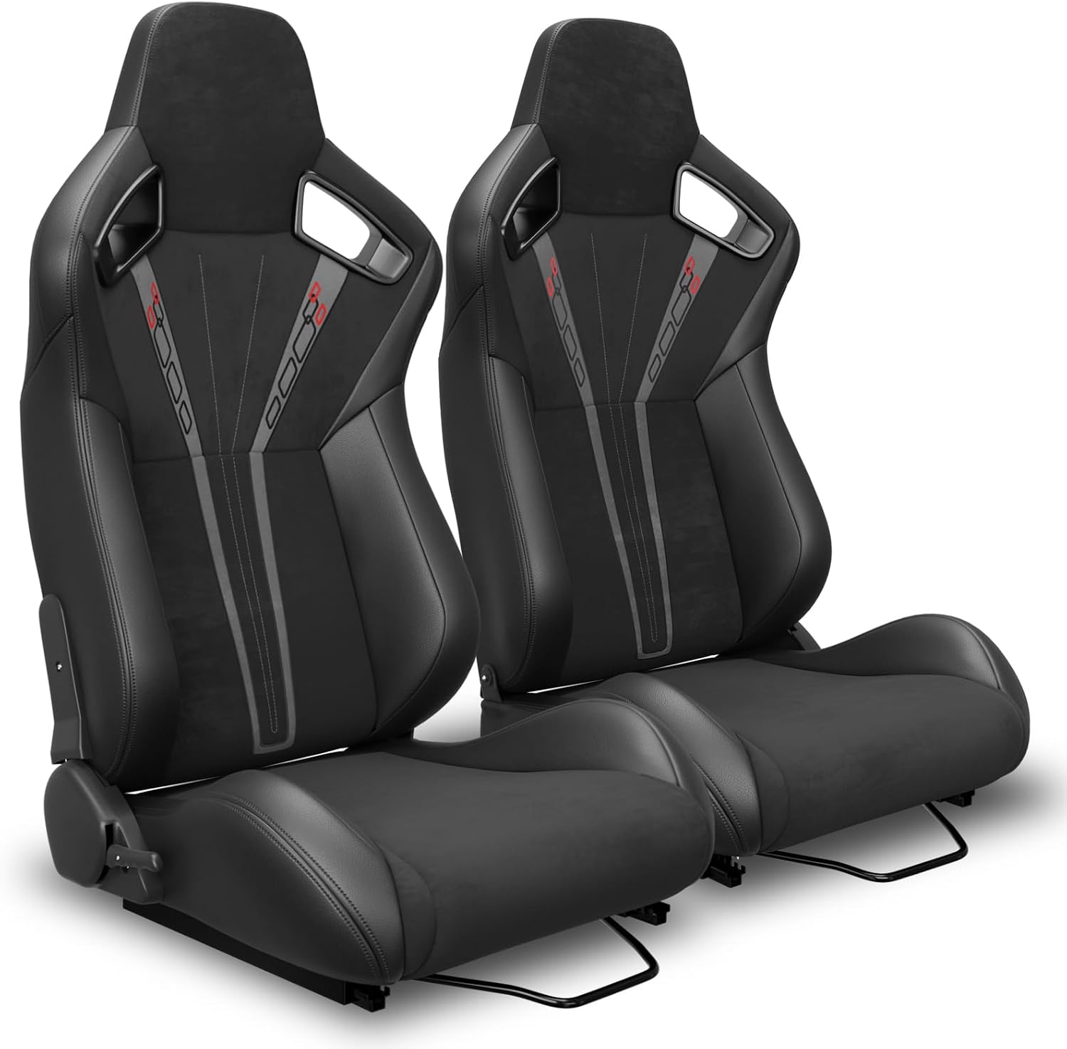 2 Pcs Adjustable Universal Racing Seats with Double Sliders, Reclinable Bucket Seats Suede, 1 Pair of Sport Seats for Vehicles (Black-T)