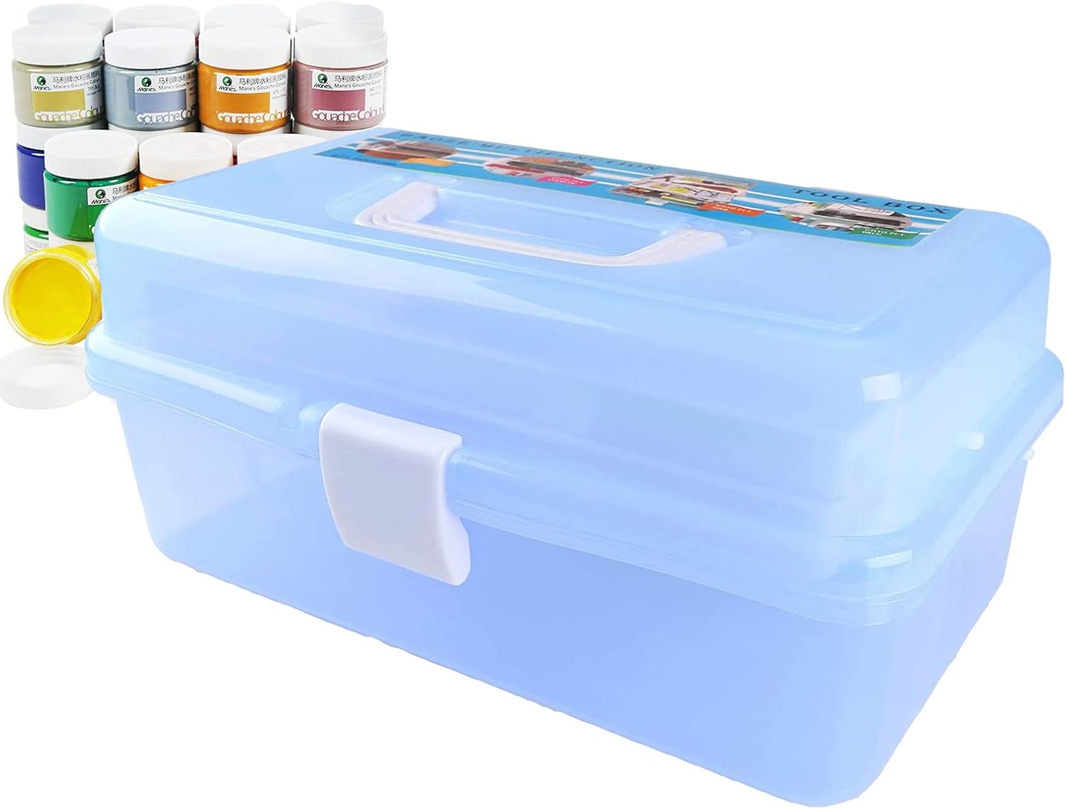 Craft Caddy Plastic Cantilever Box With 3 Trays for Art Supplies - Pencils, Paints, Pastels, and Accessories