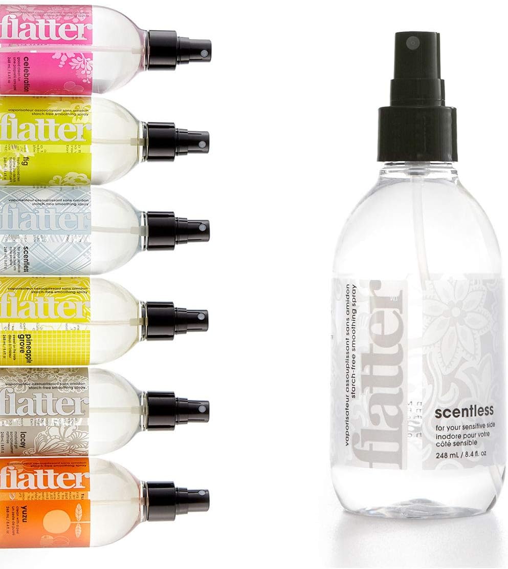 Flatter Smoothing Spray by Soak | Naturally-derived Wrinkle Release Spray | Starch-Free Alternative for Ironing, Quilting & Sewing | 8oz | Scentless