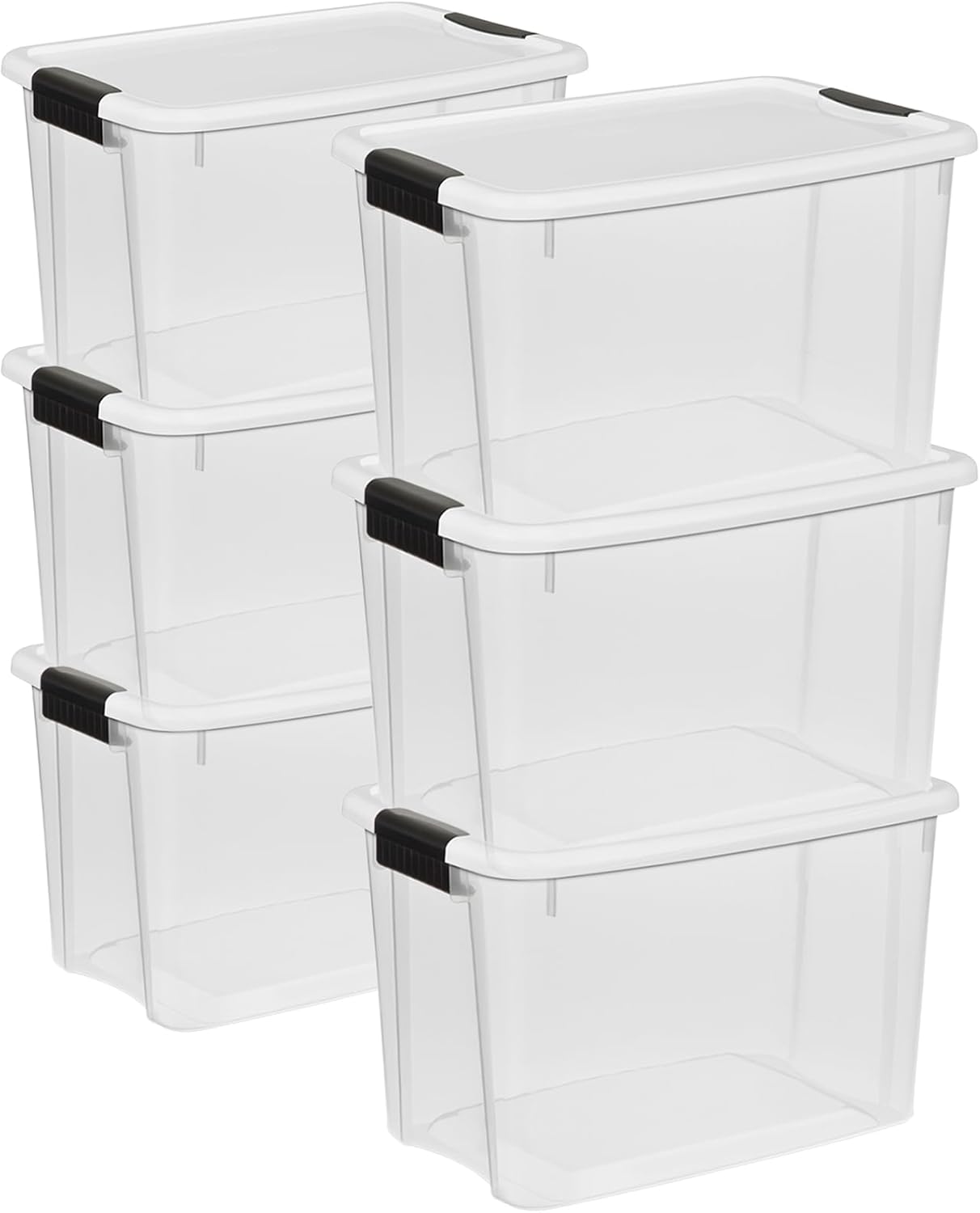 Sterilite 6-Pack Ultra Latching Box, Storage Bins with Lids, Clear Plastic, 30 Quart - Heavy-Duty Organizing Containers for Closet, Bathroom, and Office
