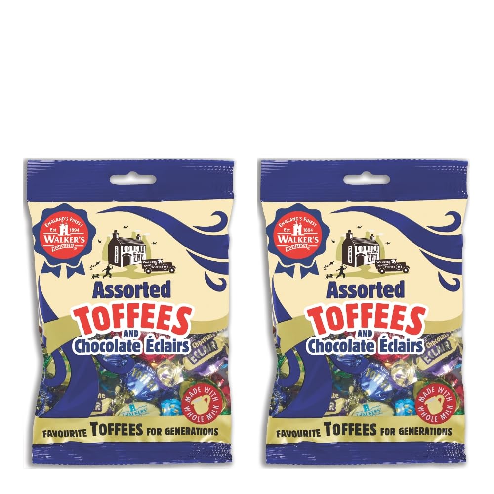 Walkers' Nonsuch Assorted Toffees & Chocolate Eclairs | Contains English Creamy, Milk & Dark Chocolate Covered, Banana Split & Milk Toffees | Traditional British Candy | 5.29 Oz (Pack of 2)