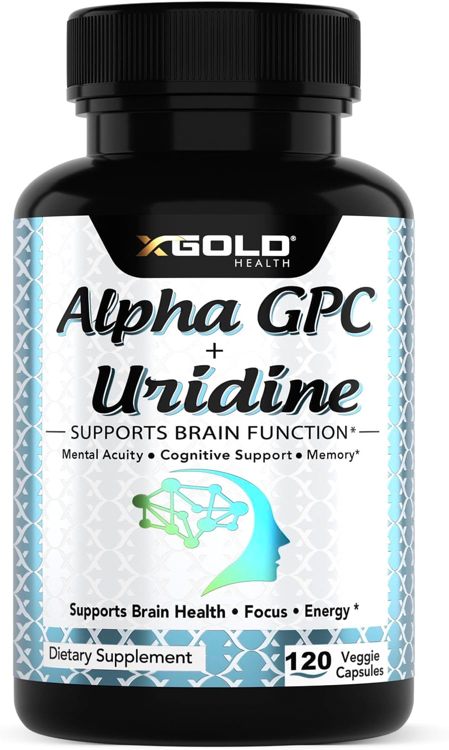 Alpha GPC Choline 600mg + Uridine Monophosphate 300mg-2-in-1 Nootropic Supplement Helps Boost Focus, Energy & Cognitive Performance -Potent Mood Enhancer & Brain Focus Supplements -120 Veggie Capsules