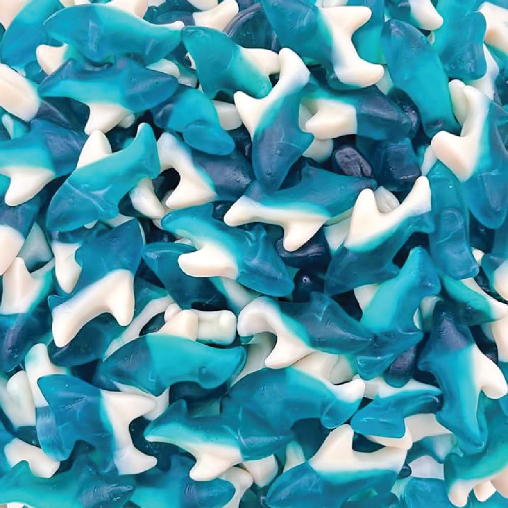 Blue Sharks Gummy Candy | 1 Pound Bag | Blue Raspberry Flavor | Chewy Fruity Gummy Sharks | Ocean Gummy Fish for Parties, Candy Buffets, Themed Events