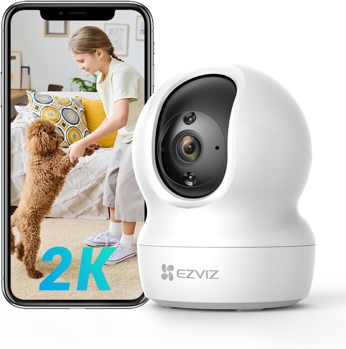 EZVIZ CP1 Pro 2K Indoor Security Camera Wifi, 2.4Ghz Baby Monitor Wireless with Call Button, 512GB Supports, 360° Pan Tilt, Smart Colour Night Vision, Auto Tracking, Two-Way Audio, Sleep Mode
