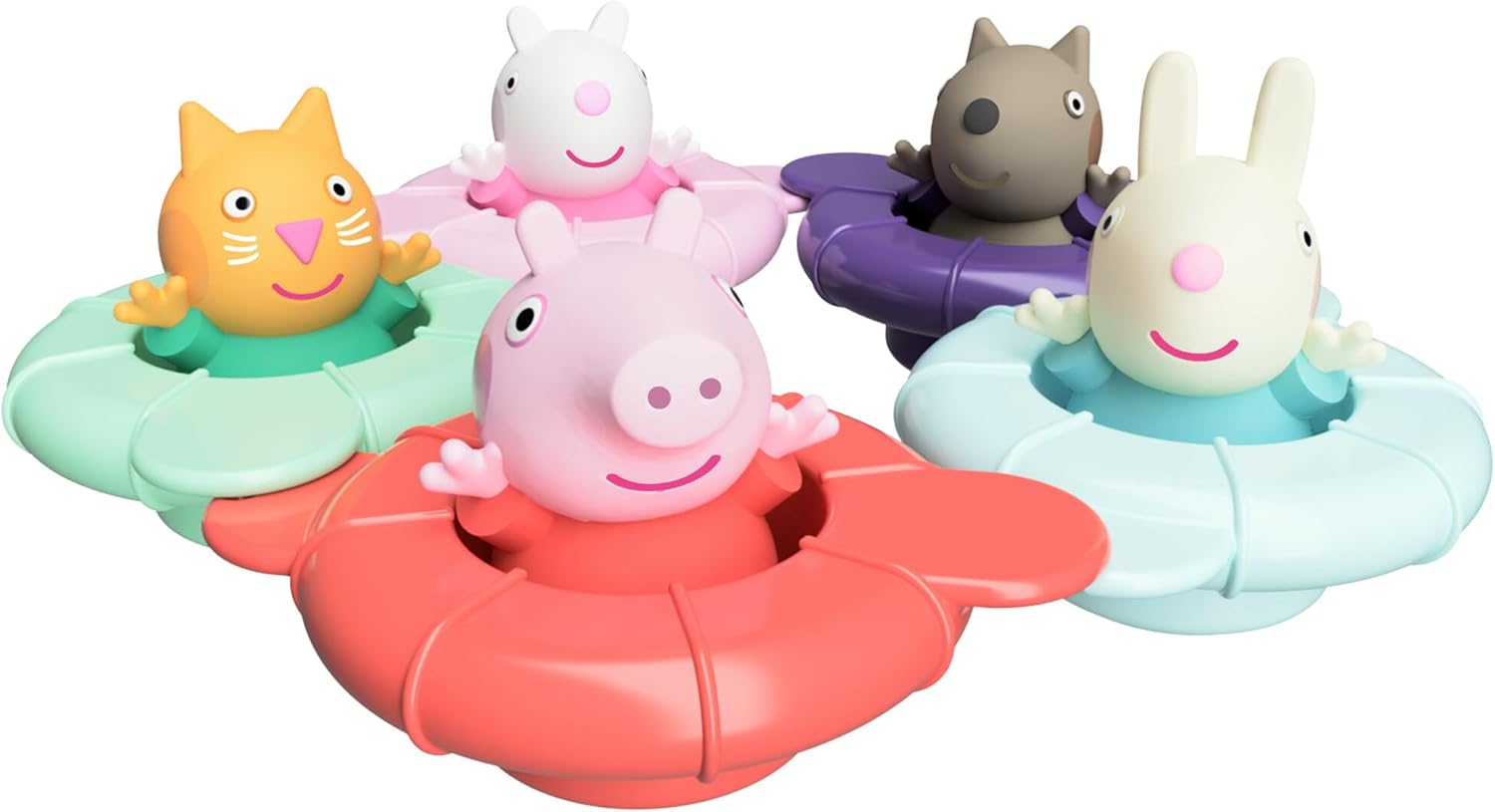 Toomies Peppa’s Pool Party - 5 Floating Connecting Ring Cups with 5 Peppa Pig & Friends Water Squirter Baby Toys - Sensory Toys for Babies +18 Months - Baby Bath Toys & Paddling Pool Toys