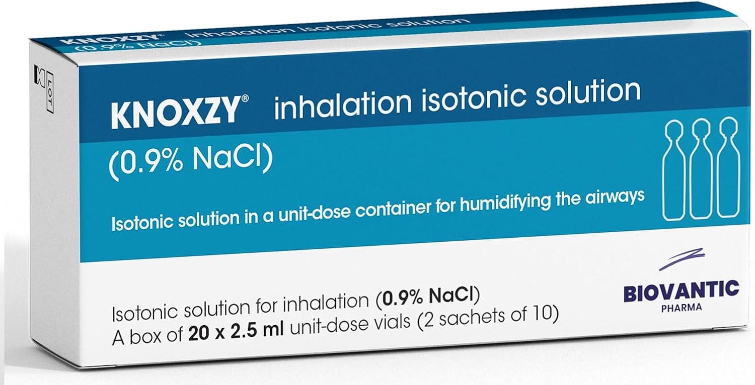 KNOXZY Isotonic Saline Solution 0.9% - Sodium Chloride NaCl - Inhalation Saline Solution – 20 X 2.5 ml Unit Dose Vials