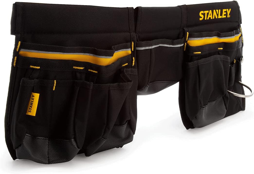 STANLEY Essential Tool Belt Pouch Apron, Multiple pockets, Integrated Hammer Loop, Tape Pocket for Easy Reach When Working, Adjustable Belt and Buckle, 1-96-178