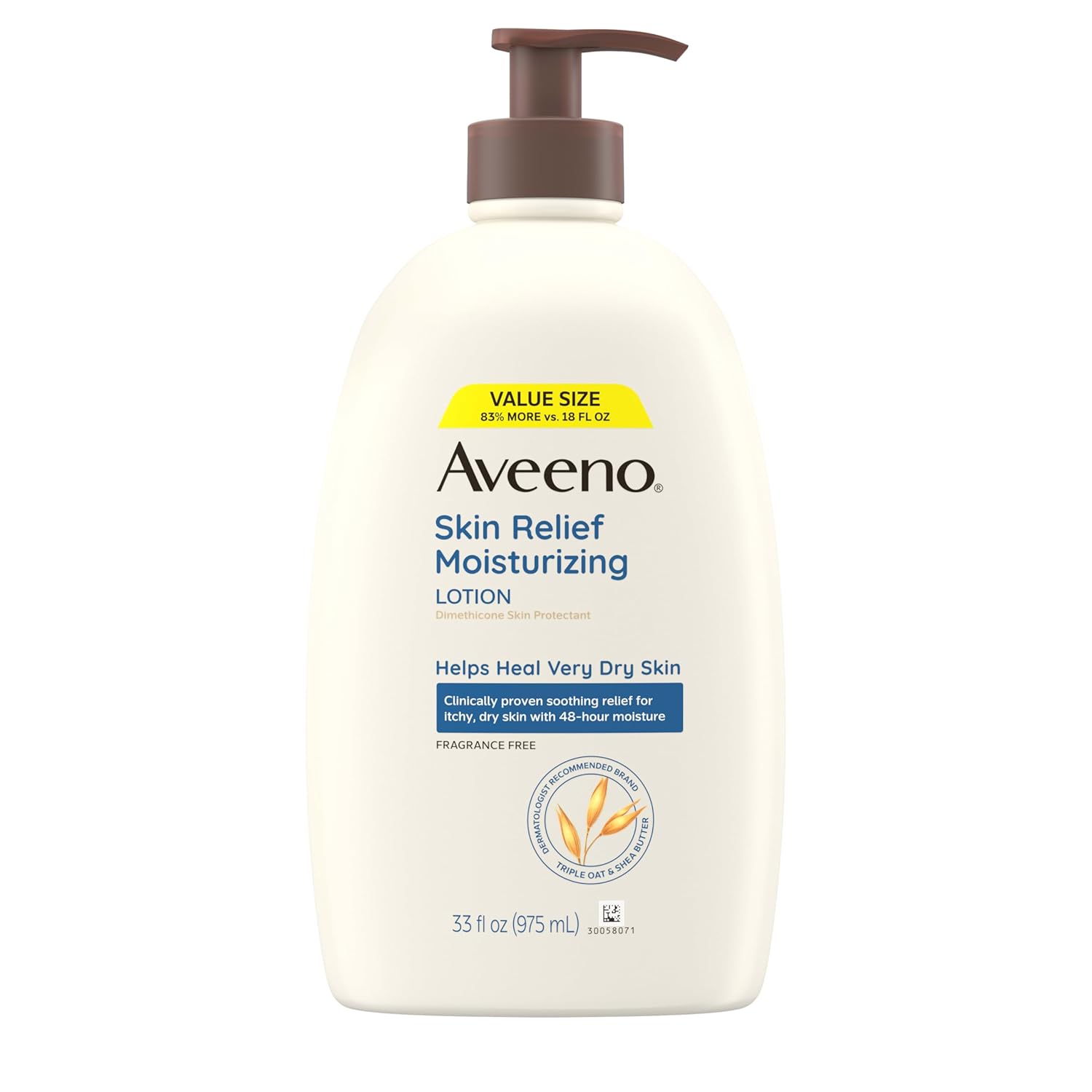 Aveeno Skin Relief Moisturizing Lotion for Very Dry, Itchy, Dry Skin, Body Moisturizer, Soothing Triple Oat & Shea Butter, Fragrance-Free, Non-Greasy, 33 fl oz